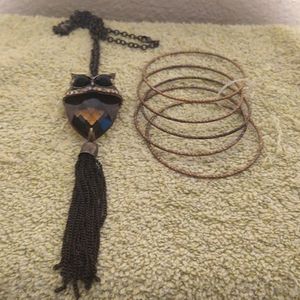 19" Owl Necklace & 5 Copper Bangles